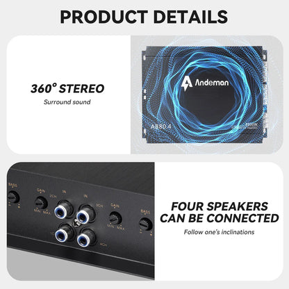 4-Channel 12V Car Power Amplifier Digital Stereo Surround Passive Subwoofer Audio Player Max 8800W