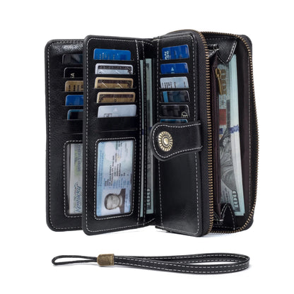 Rfid Anti-Theft Wallet for Men and Women, European and American Retro Leather Long Wallet Clutch, Oil Wax Leather Cut Out Multi-Card Slot Wallet, Large Capacity Zipper 70% off Clutch Bag, Card Holder Coin Purse Hand Bag - Smarsty
