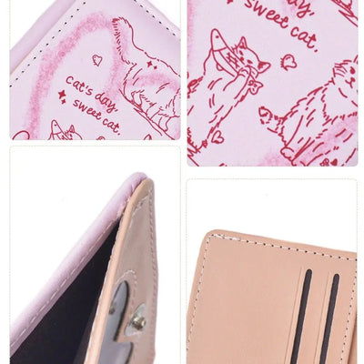 New Women Wallets Female Leather Purses Card Holders Graffiti Cat Portable Coin Purse Large Capacity Money Bag - Smarsty