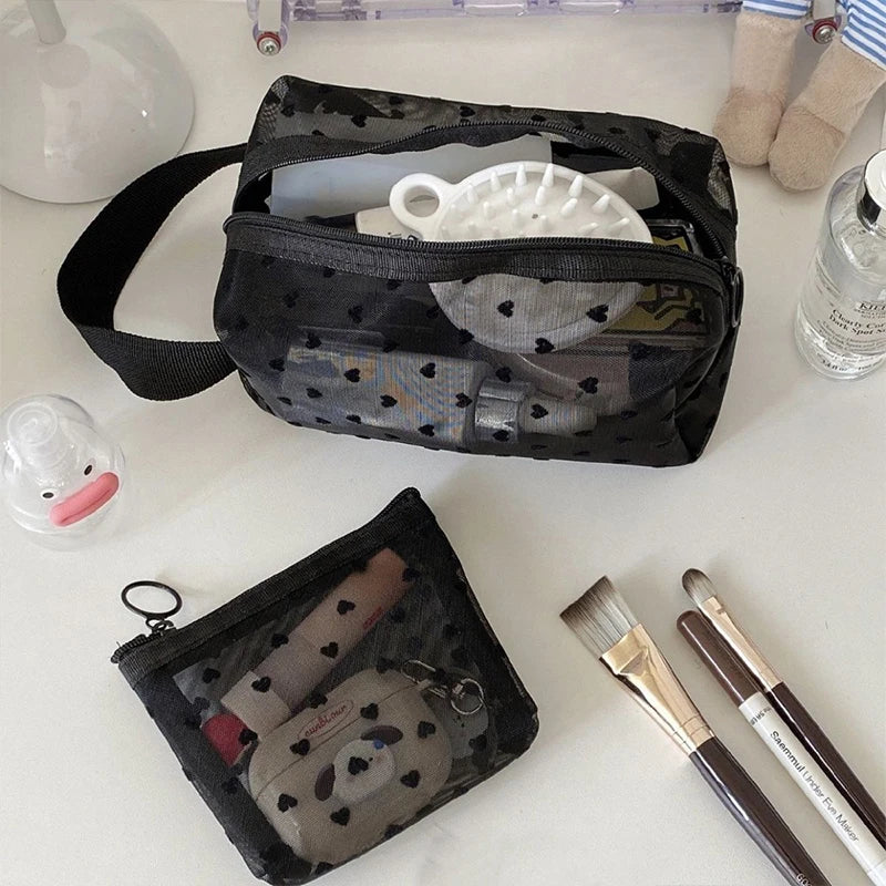 Transparent Mesh Makeup Bag with Lipstick Organizer - Smarsty