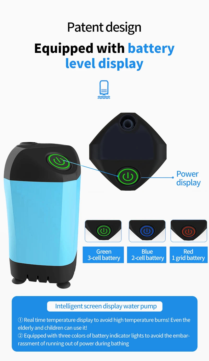 Portable Rechargeable Electric Shower Pump USB Powered Waterproof for Outdoor Camping Beach Hiking Pet Bath Car Wash