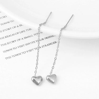 Gold Heart Tassel Earrings for Women in Korean Fashion Style - Smarsty