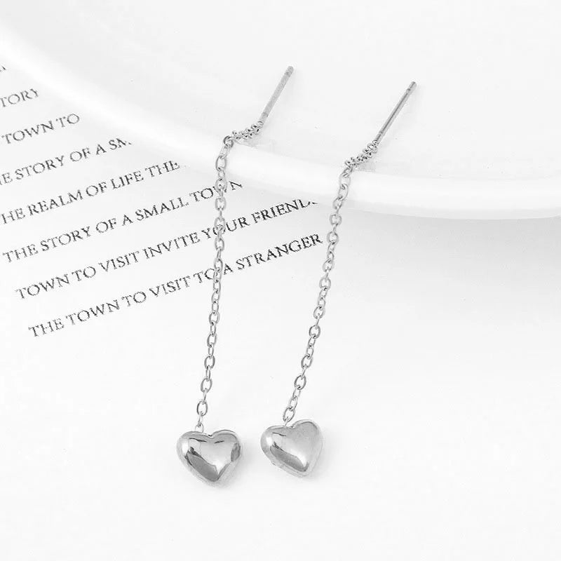 Gold Heart Tassel Earrings for Women in Korean Fashion Style - Smarsty