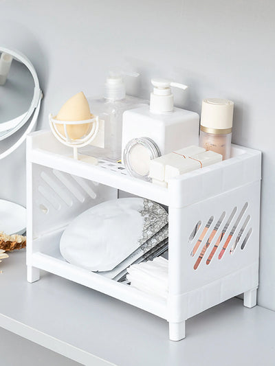 Minimalist Desktop Double-Layer Storage Rack Household Plastic Bathroom Small Stationery Organizing Pure White Multifunctional by Smarsty