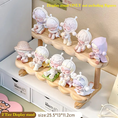 Wooden Display Riser Stand Organizer Shelf Stand for Toys and Dolls Figure Display Cabinet Cute Dolls Storage Rack Decoration by Smarsty