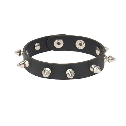 2024 Adjustable Black Pu Leather Spike Bracelet - Smarsty