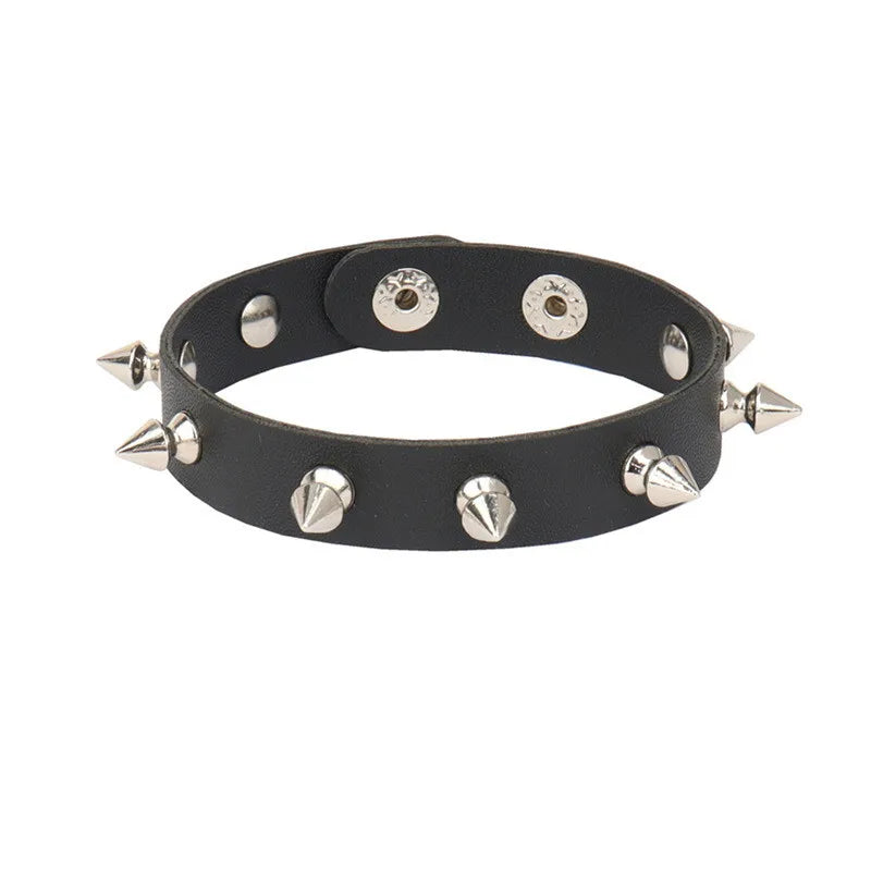 2024 Adjustable Black Pu Leather Spike Bracelet - Smarsty