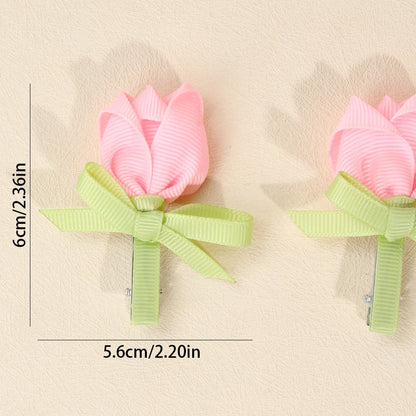 Pink Tulip Floral Hair Clips for Girls - Smarsty