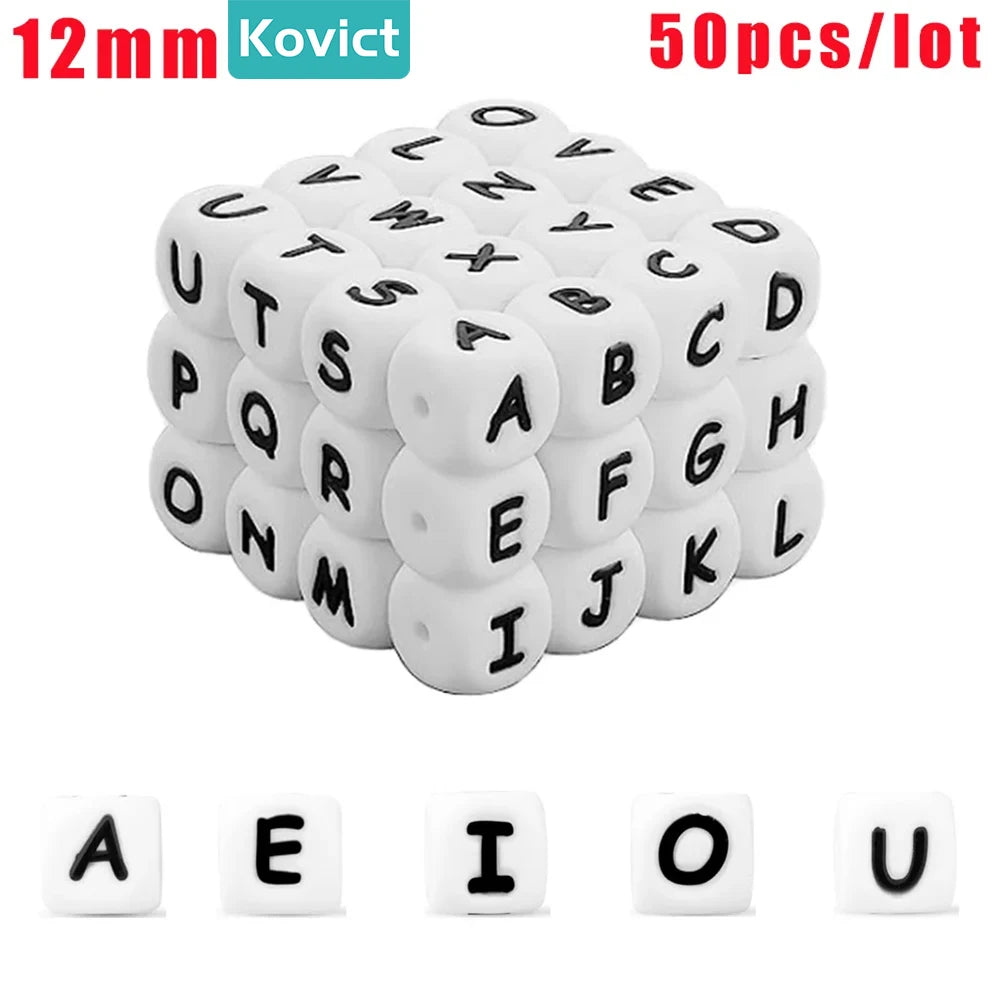 50Pcs Silicone Alphabet Beads White DIY Jewelry Making - Smarsty