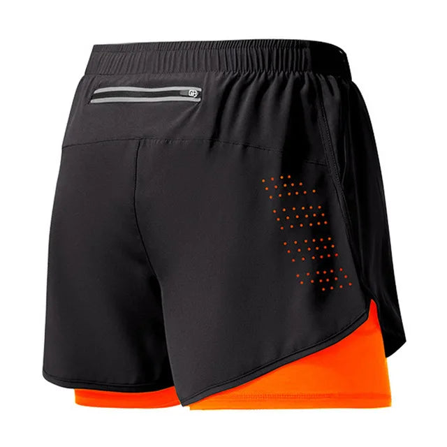 Men's Running Shorts Quick-drying Fitness Black Double Layer Shorts Men New Sport Workout Training Bodybuilding Short Pants - Smarsty