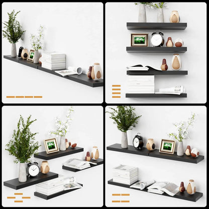 Bowillon White Floating Shelves for Wall Decor, Wall Mounted Shelves for Bedroom, Living Room, Kitchen, Bathroom Shelves Black