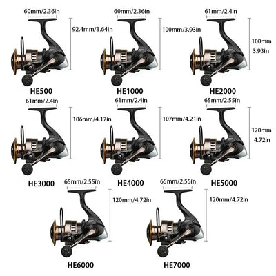 1 Piece Two-Hand Rotating Fishing Reel, He1000-7000 Series, 5.2:1 Gear Ratio, 22.05lb Extraction, Smooth and Sensitive Aluminum Alloy Body, Pa Nylon, Left/Right Hands Can Be Changed, Suitable for Freshwater and Saltwater - Smarsty