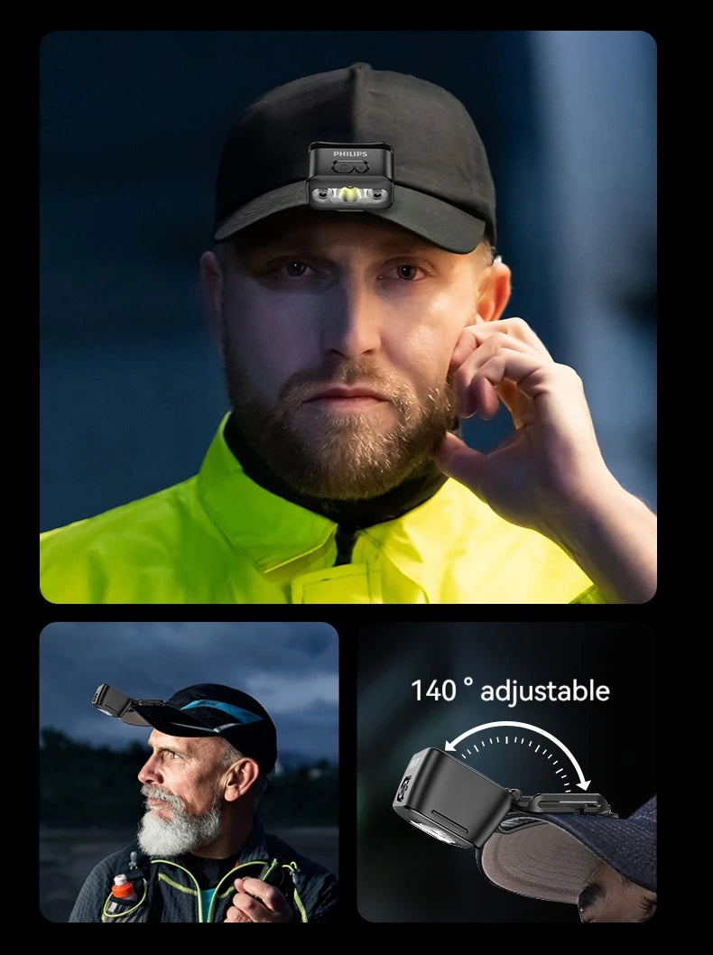 PHILIPS LED Headlamp Sensor Head Flashlight Ten Types of Lighting Type-C Rechargeable Headlight Outdoor Camping Fishing Lantern by Smarsty