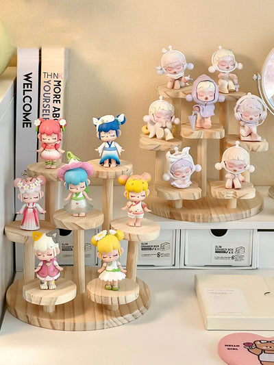 Wooden Display Riser Stand Organizer Shelf Stand for Toys and Dolls Figure Display Cabinet Cute Dolls Storage Rack Decoration by Smarsty