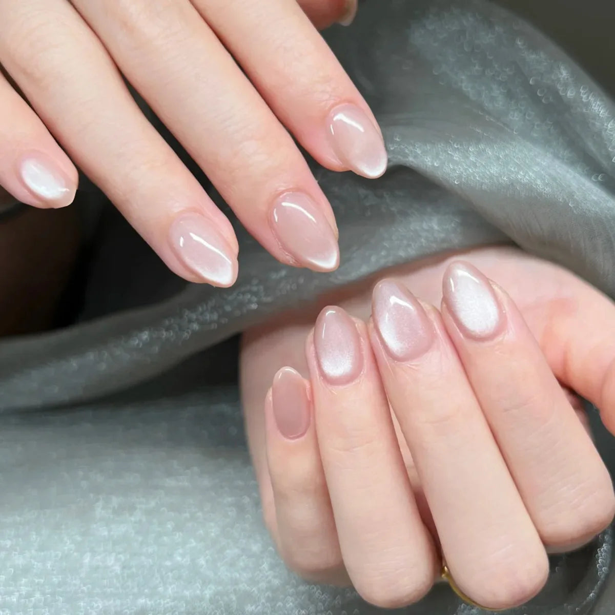 24 Pcs Metallic Cat Eye French Press On Nails - Smarsty