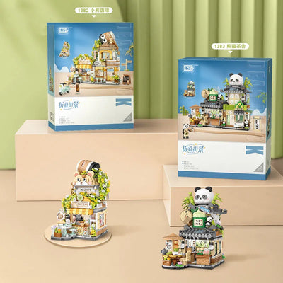 Street View Series Building blocks Izakaya Shaved Ice Shop Takoyaki Shop Coffee shop Panda Tea House model children's gift by Smarsty
