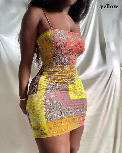 Sexy Strap Mini Dress Women Club Party Short Dresses Summer New Printing Slim Fit Dress Plus Size S-5Xl - Smarsty