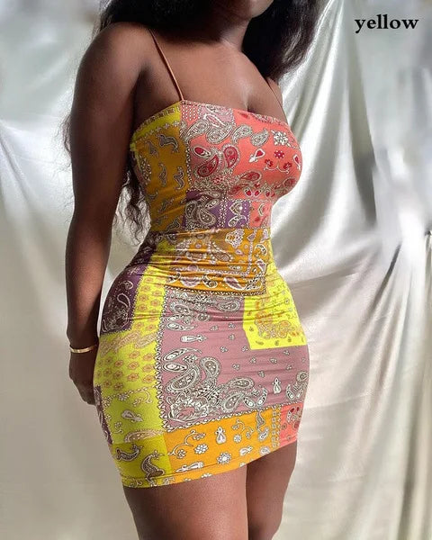 Sexy Strap Mini Dress Women Club Party Short Dresses Summer New Printing Slim Fit Dress Plus Size S-5Xl - Smarsty