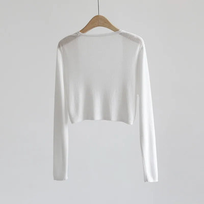 Sun Protection Knit Cardigan Women's Thin Coat Ice Silk Outerwear Cover-up Shawl Air Conditioning Shirt Summer - Smarsty