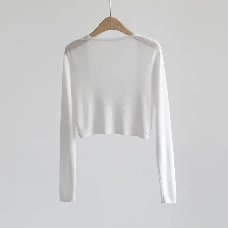 Sun Protection Knit Cardigan Women's Thin Coat Ice Silk Outerwear Cover-up Shawl Air Conditioning Shirt Summer