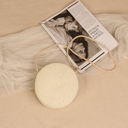 Round Straw Bag For Women Woven Handmade Shoulder Bag - Smarsty