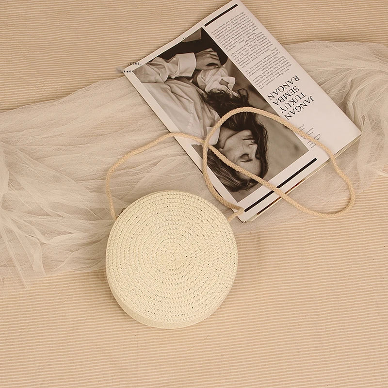 Round Straw Bag For Women Woven Handmade Shoulder Bag - Smarsty