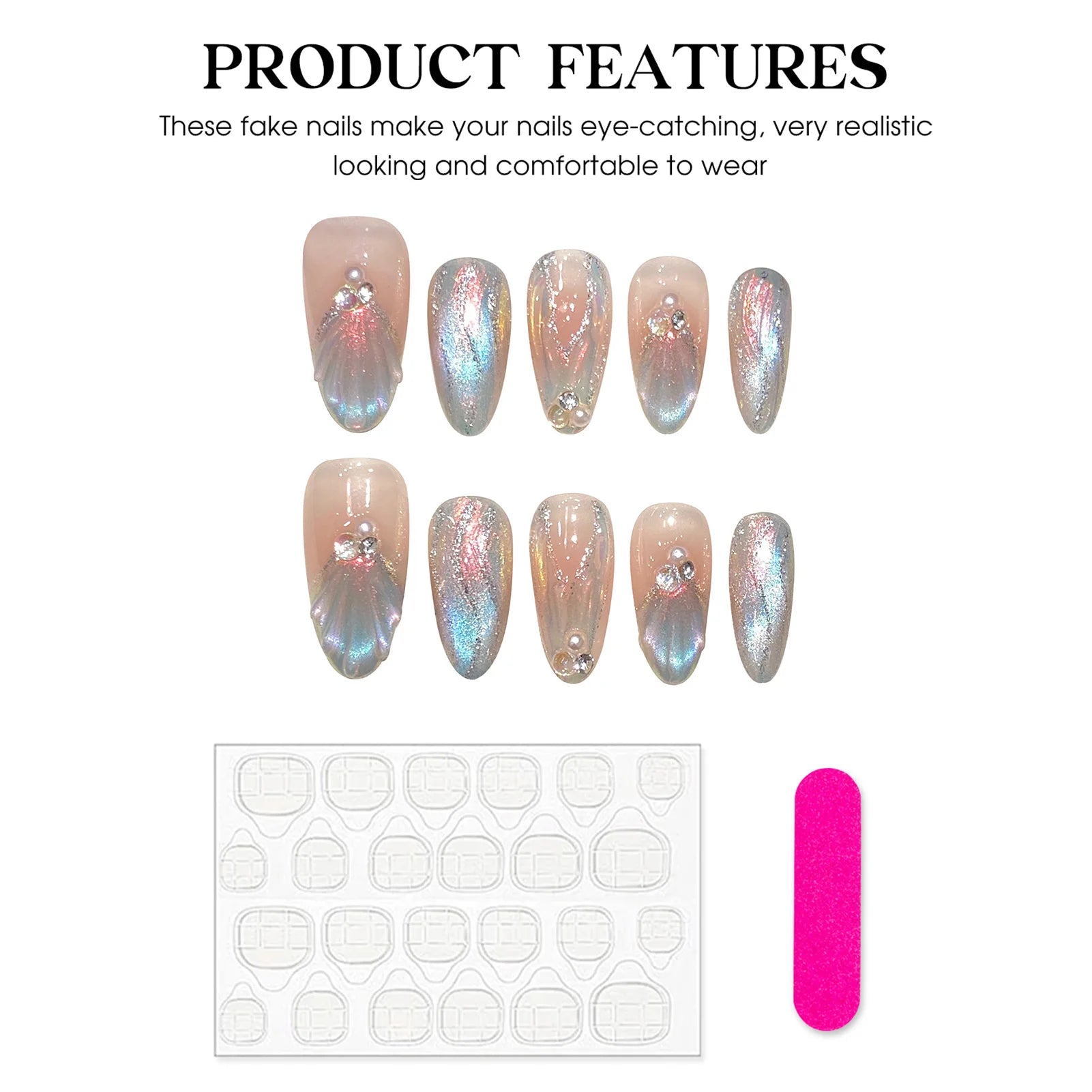 Handmade Blue Aurora Mermaid Press On Nails Set - Smarsty