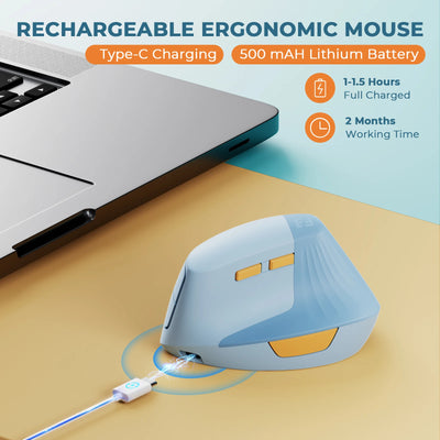 SEENDA Vertical Wireless Mouse Type C Rechargeable Ergonomic USB & Type C Mice for Laptop Laptop PC MacBook Windows Android - Smarsty