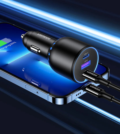 UGREEN 130W USB C Car Charger For Xiaomi iPhone 17 Samsung Galaxy S24 Laptops Tabet PD3.0 Fast Charging USB Type C Car Charger
