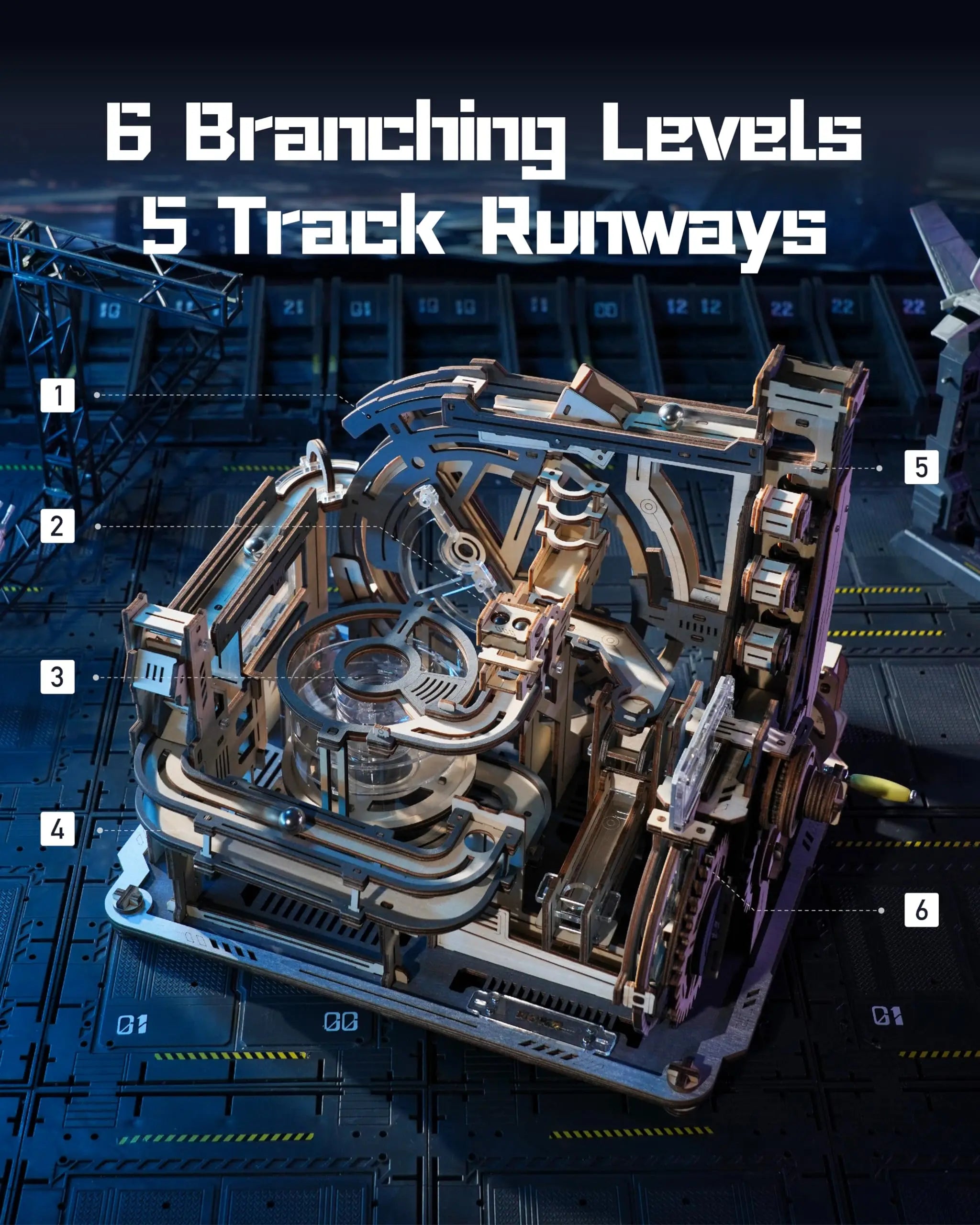 ROBOTIME Rokr Electric Marble Run with Light 3D Puzzle Toys Marble Spaceport Gifts for Kids Children Connect With Night City