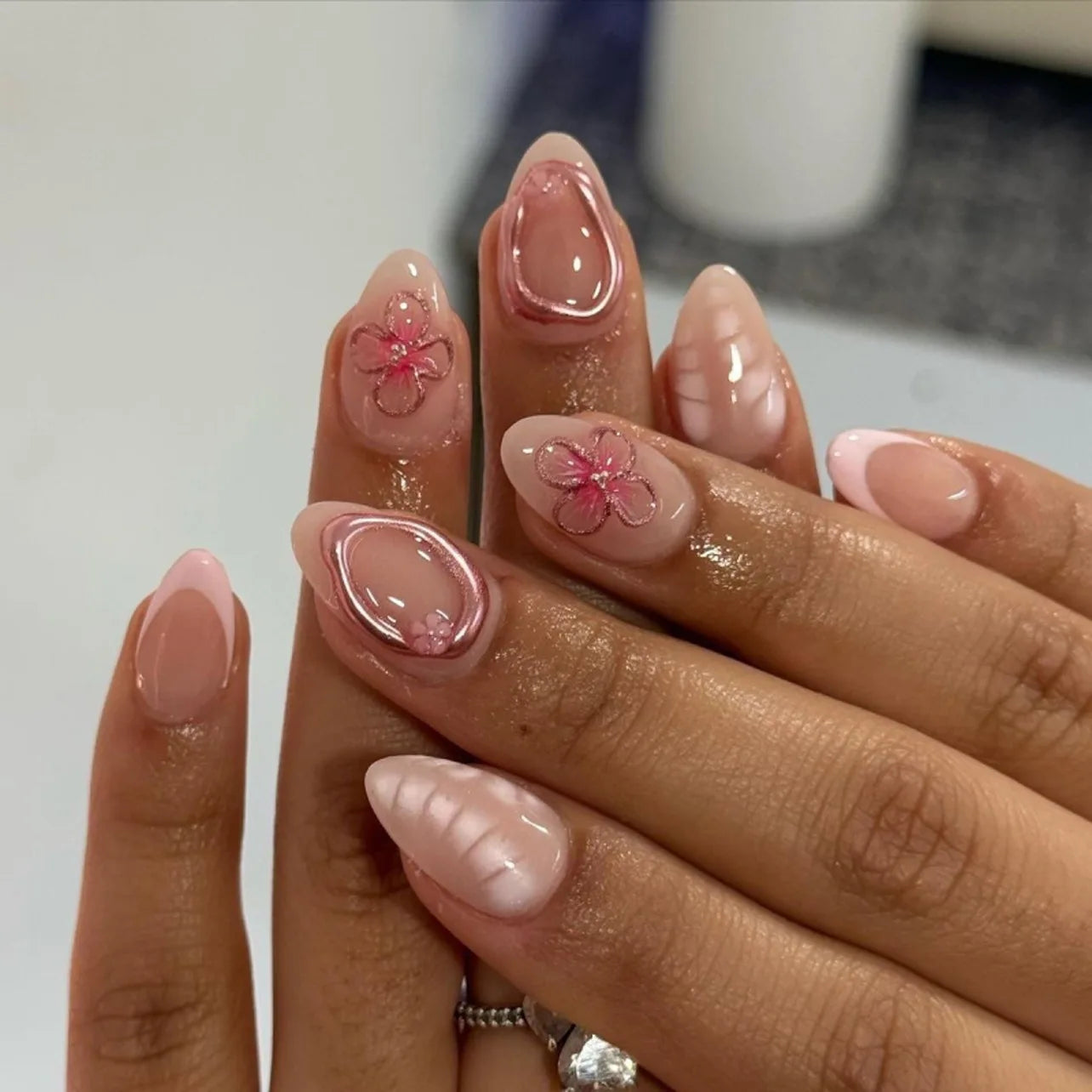 24pcs Flower Design Fake Nail Tips Full Cover - Smarsty