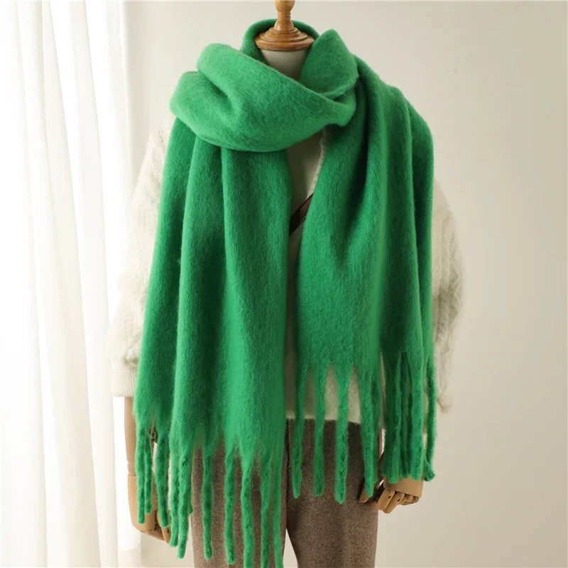 Winter Scarf for Women Cashmere Warm Solid Pashmina Blanket Wraps Female Thick Soft Bufanda Big Tassel Shawl Long Poncho Echarpe - Smarsty
