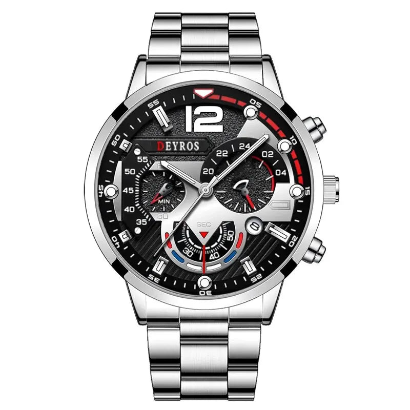 Luxury Mens Stainless Steel Quartz Watch with Calendar - Smarsty