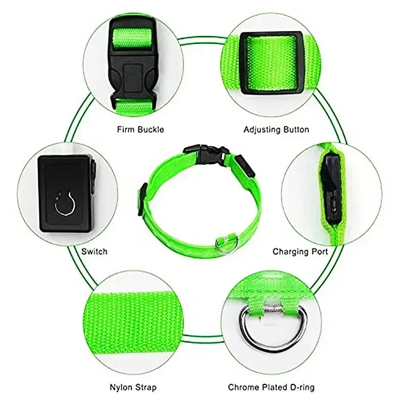 LED Glowing Dog Collar Adjustable Rechargeable Night Safety - Smarsty