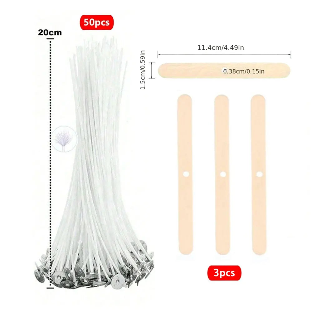 53pcs Candle Wicks Holder Waxed Cotton Candle Wicks Set with Stand Original Smokeless Candle Wicks Soy Oil Wax Core Woven Making - Smarsty