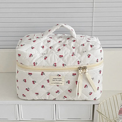 Cherry Tote Makeup Bag Portable Quilted Cosmetic Case - Smarsty