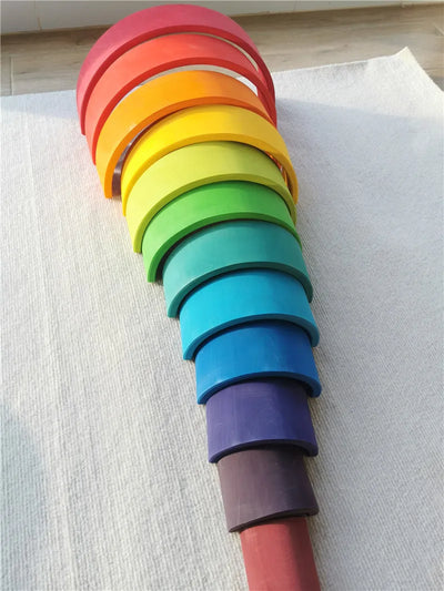 High Quality Wooden Toys Lime Wood Rainbow Arch Stacking Blocks Building Semi Color Sorting Peg Dolls Balls Slat for Kids Play - Smarsty