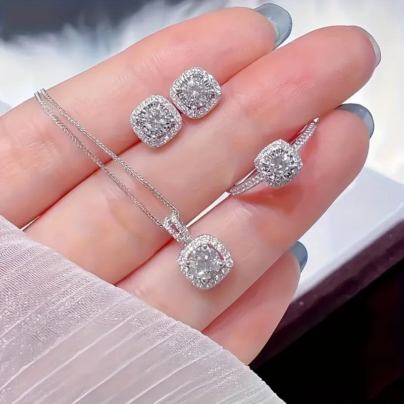Luxury Cube Jewelry Set for Women with Necklace and Earrings - Smarsty