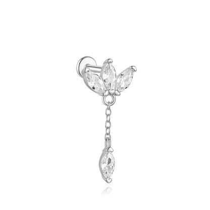 925 Sterling Silver Lotus Tassel Zircon Stud Earrings - Smarsty
