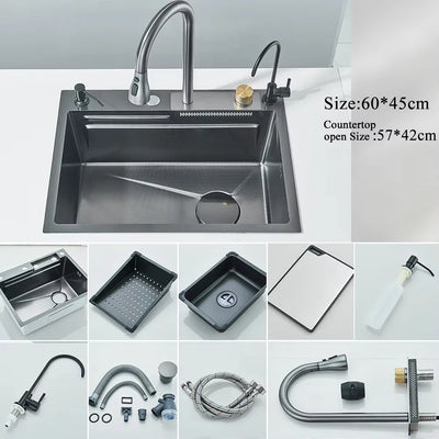Large Stainless Steel Kitchen Sink with Digital Faucet Display - Smarsty