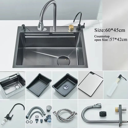 Large Stainless Steel Kitchen Sink with Digital Faucet Display - Smarsty