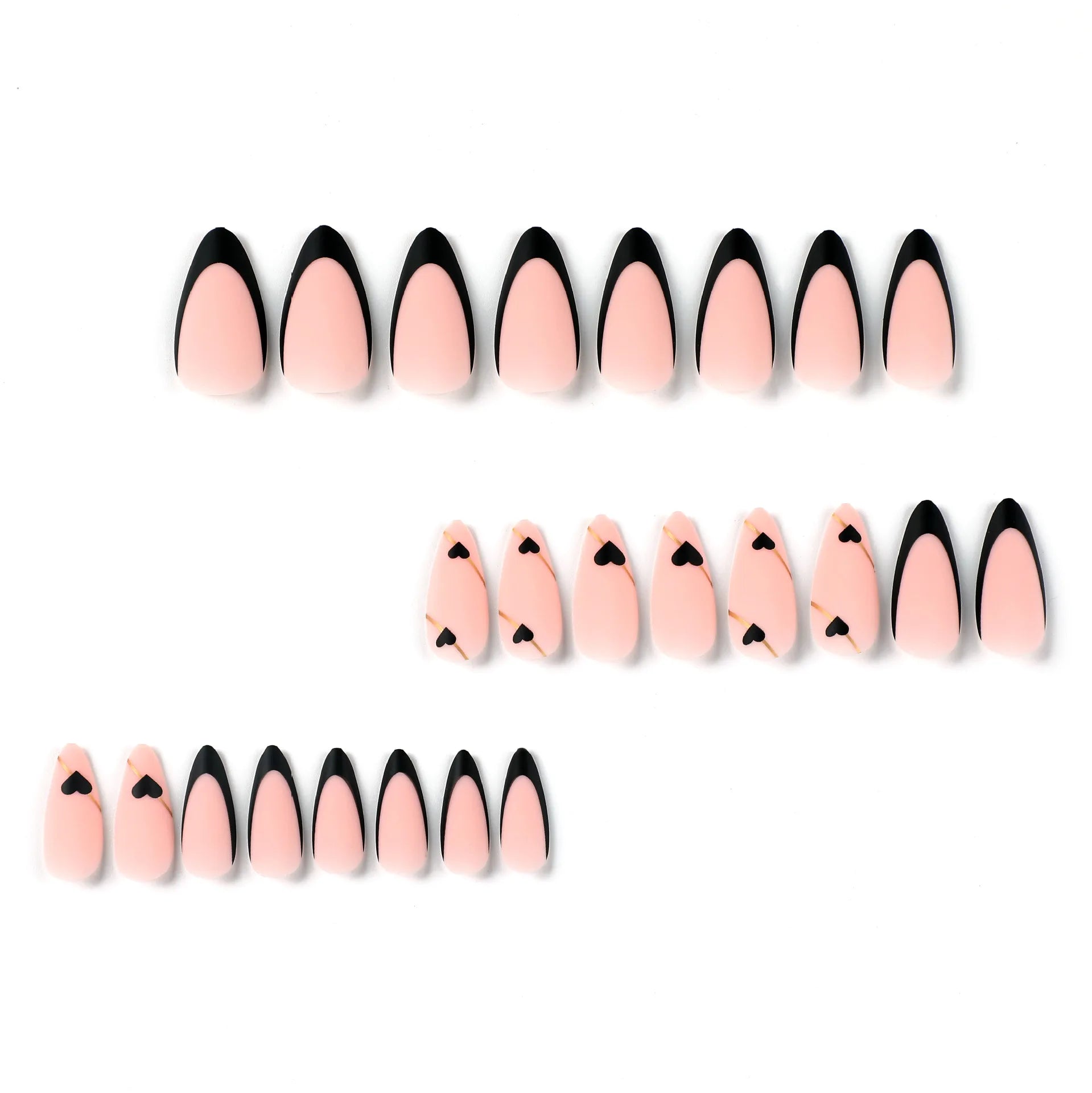 24 Piece Long French Heart Gold Thread Nails Set - Smarsty