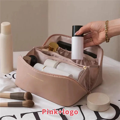 Fashion Portable PU Leather Large Capacity Travel Cosmetic Bags Makeup Pouch Women Waterproof Bathroom Multifunction Wash Bag - Smarsty
