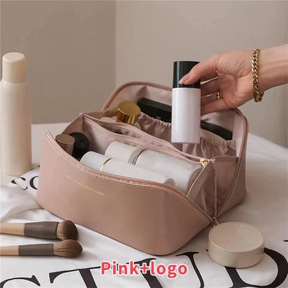 Fashion Portable PU Leather Large Capacity Travel Cosmetic Bags Makeup Pouch Women Waterproof Bathroom Multifunction Wash Bag - Smarsty