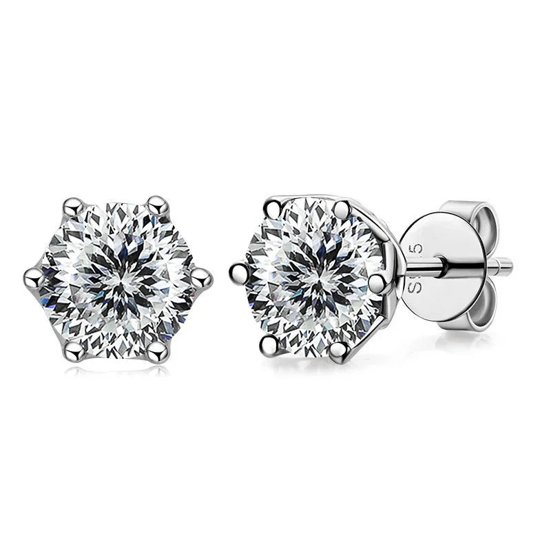 Moissanite Stud Earrings Sterling Silver VVS D Sparkle - Smarsty