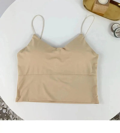 1pc Women Sexy Solid Color Camisole Ice Silk Tube Seamless Sports Tank Top Wireless Underwear Padded Bra Bralette Vest - Smarsty