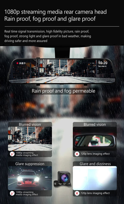 10 Inch Touch Screen Dash Cam Front And Rear Cameras - Smarsty