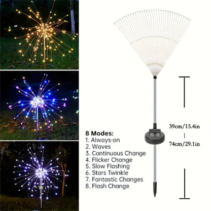 2 Pack 120/150 LED Outdoor Solar Garden Lights,Copper Wire Garden Fireworks Lamp 8 Modes Landscape Light for Pathway Lawn Decor