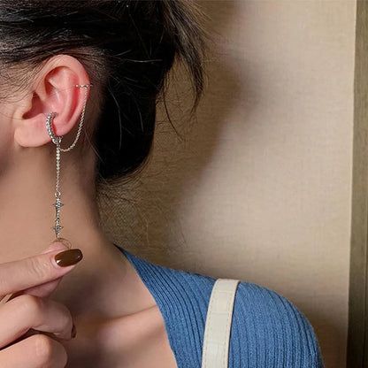 Shiny Silver Crystal Tassel Non-Piercing Ear Clip Earrings - Smarsty