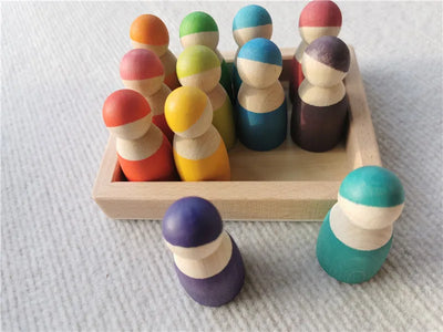 High Quality Wooden Toys Lime Wood Rainbow Arch Stacking Blocks Building Semi Color Sorting Peg Dolls Balls Slat for Kids Play - Smarsty